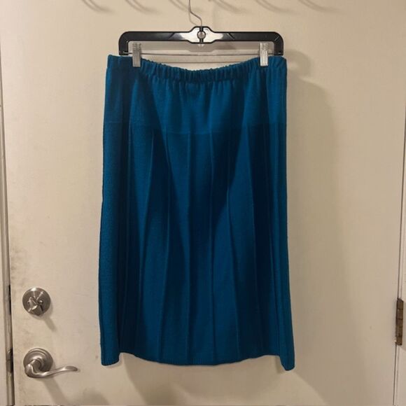 Womens Teal Elastic Waist Knee Length Acrylic Nylon Blend Knit Skirt Sz 16 USA - Picture 4 of 7